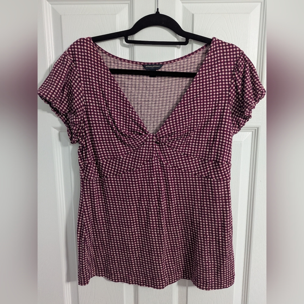 Banana Republic Pink/Purple And White Fitted Cap Sleeve Blouse